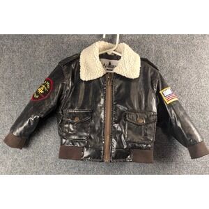 Ashburn Toddler Aviator Flight Bomber Jacket 4T Faux Leather Sherpa Collar Army